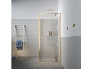 Contour Pivotdør med sidevegg 90x90 børstet gull