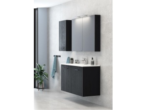 Voss møbelpakke 100x44 cm sort eik med servant og speilskap