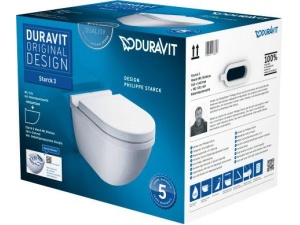 Starck 3 Veggtoalett i Duravit Box  Rimless® - uten skyllekant. Inkl. Softclose sete