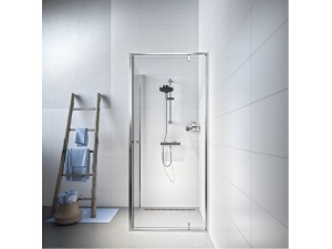 Contour Pivotdør med sidevegg 90x90 børstet stål